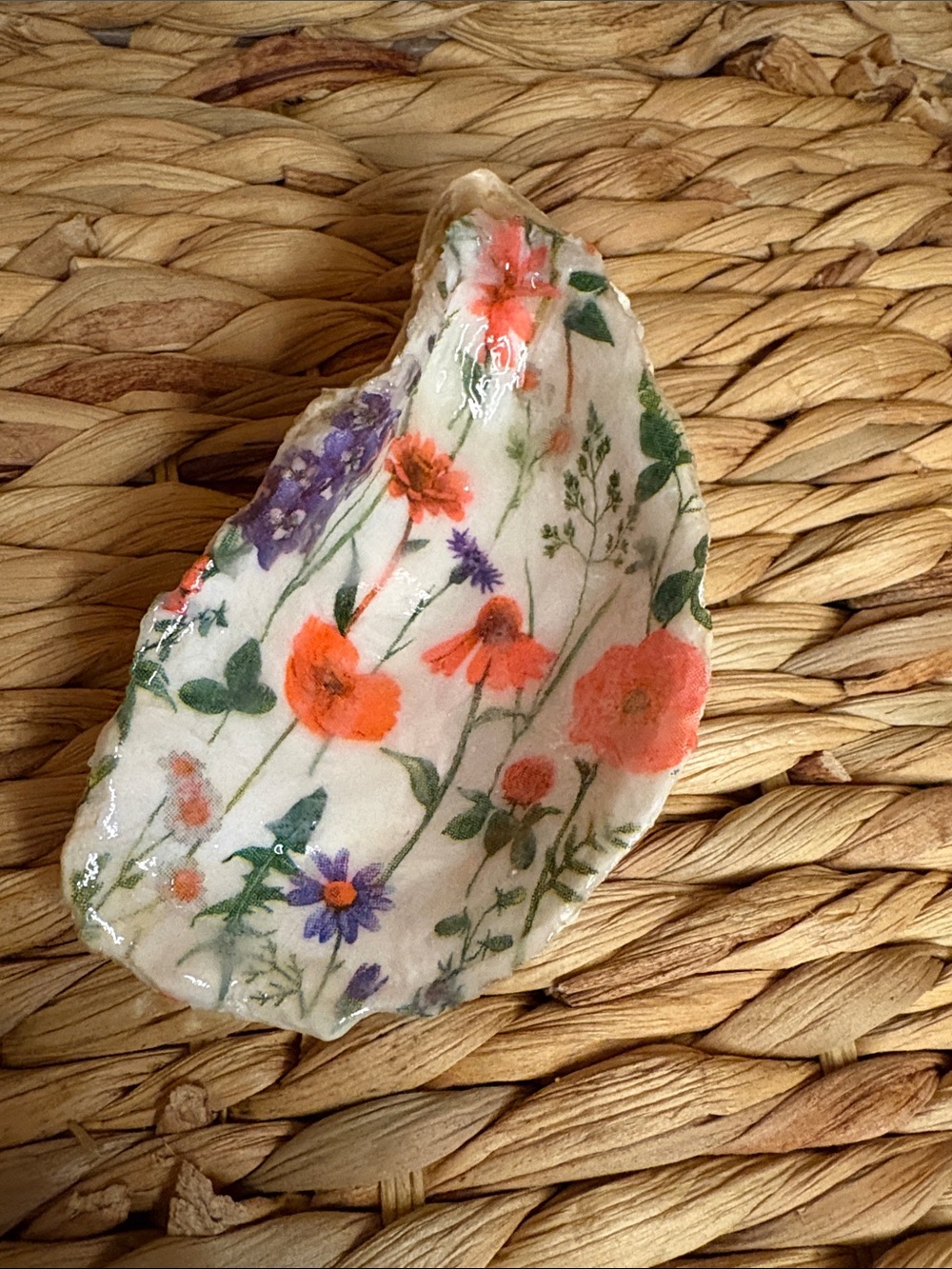 Hand Crafted White Ceramic Dish with Orange and Purple Wildflowers